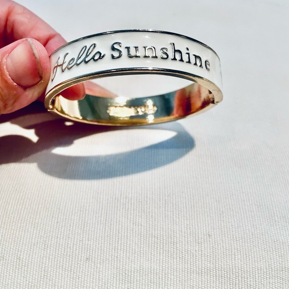 Hello Sunshine White & Gold Enamel Bangle Bracelet - Picture 3 of 8